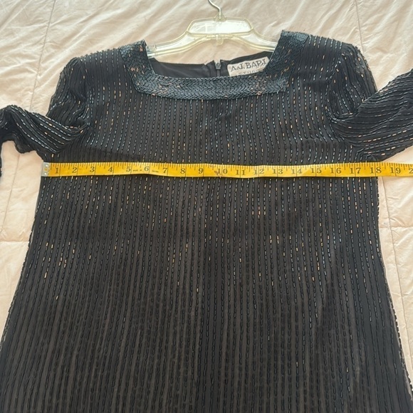 A.J. Bari Vintage black silk top with beaded black beads. It’s sheer. - Picture 6 of 8